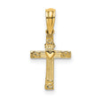 10k Yellow Gold Cross Pendant with Heart Center, Textured Religious Charm Vintage Style
