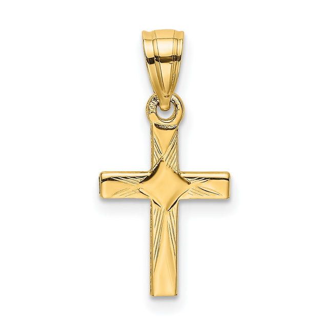 Diamond Shape Center Mini Cross Charm Pendant in Real 10k Yellow Gold