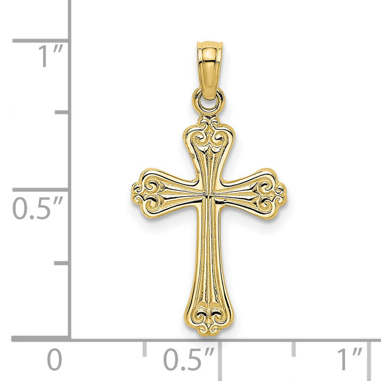 10k Yellow Gold Cross Pendant with Polished and Textured Filigree Design Faith Jewelry Charm