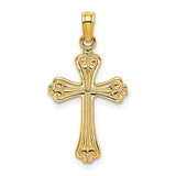 10k Yellow Gold Cross Pendant with Polished and Textured Filigree Design Faith Jewelry Charm