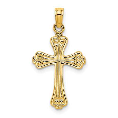 10k Yellow Gold Cross Pendant with Polished and Textured Filigree Design Faith Jewelry Charm