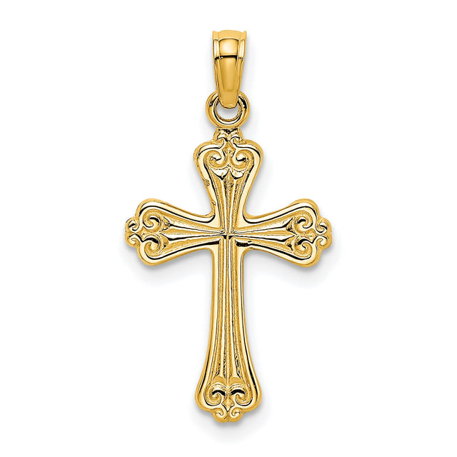 10k Yellow Gold Cross Pendant with Polished and Textured Filigree Design Faith Jewelry Charm