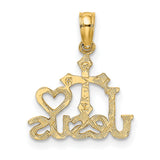 10k Yellow Gold Cross Pendant with Heart Charm, Christian Religious Jewelry for Men and Women