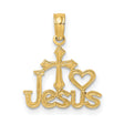 10k Yellow Gold Cross Pendant with Heart Charm, Christian Religious Jewelry for Men and Women