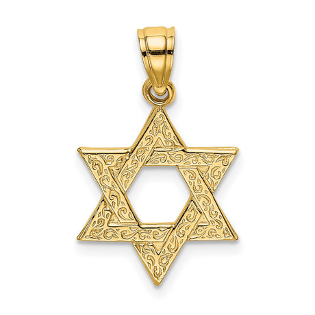10k Yellow Gold Star of David Pendant with Swirl Detailing, Jewish Faith Symbol for Men and Women