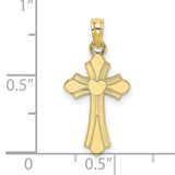 10k Yellow Gold Cross Pendant with Heart Design, Religious Charm for Men and Women