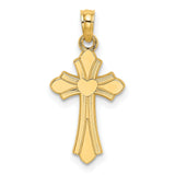 10k Yellow Gold Cross Pendant with Heart Design, Religious Charm for Men and Women