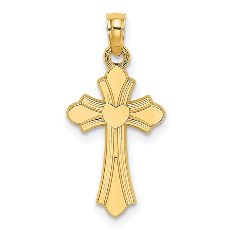 10k Yellow Gold Cross Pendant with Heart Design, Religious Charm for Men and Women
