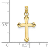 10k Yellow Gold Cross Pendant with Polished Finish and Beaded Tips, Faith Symbol Jewelry
