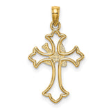 10k Yellow Gold Cross Pendant with Cut-Out Dove, Polished Religious Design for Men and Women
