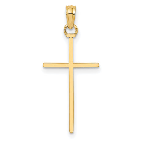 10k Yellow Gold Cross Pendant, Polished Vertical Christian Charm, Minimalist Faith Symbol