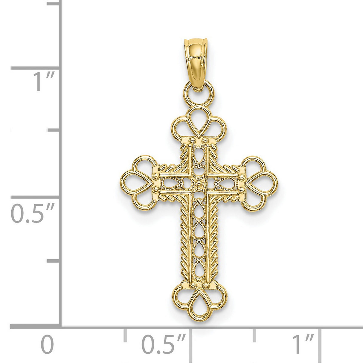 10k Yellow Gold Cross Pendant with Textured Block Design, Filigree, Milgrain and Rope Detail