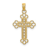 10k Yellow Gold Cross Pendant with Textured Block Design, Filigree, Milgrain and Rope Detail