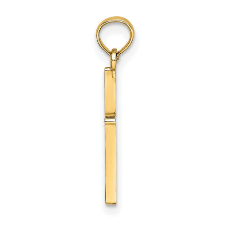 10k Yellow Gold Cross Pendant with Sleek Fluted Bail, Polished Religious Design for Men and Women