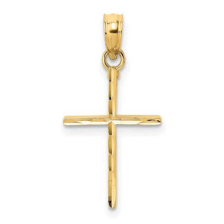 10k Yellow Gold Cross Pendant with Sleek Fluted Bail, Polished Religious Design for Men and Women