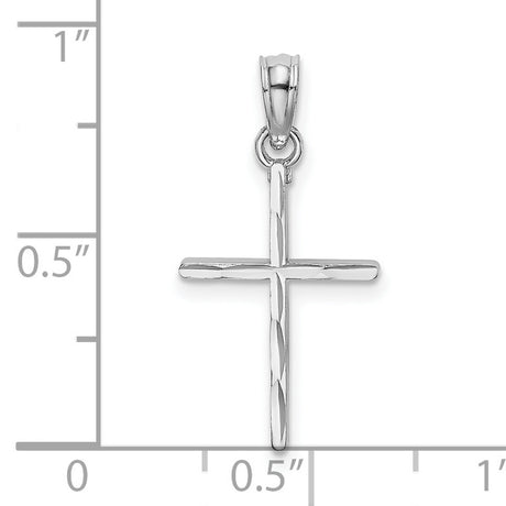 Diamond-Cut and Polished Cross Charm Pendant in Real 10k White Gold