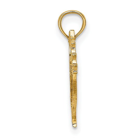 10k Yellow Gold Dove Pendant with Olive Branch, Religious Christian Charm