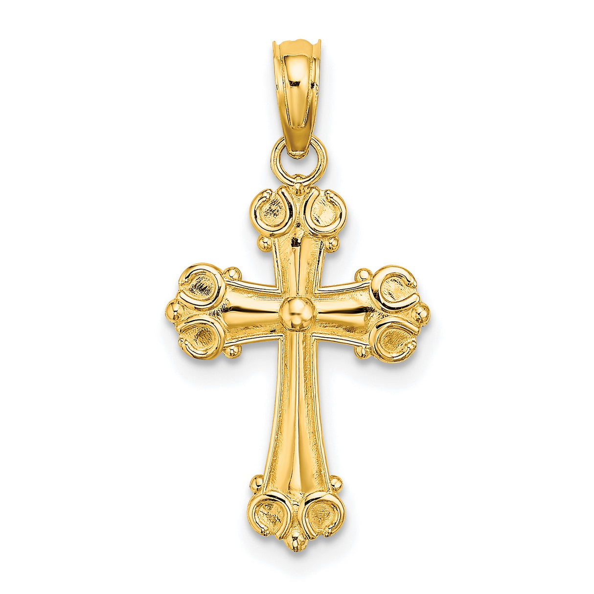 10k Yellow Gold Cross Pendant with Scroll Design and Raised Dome Center
