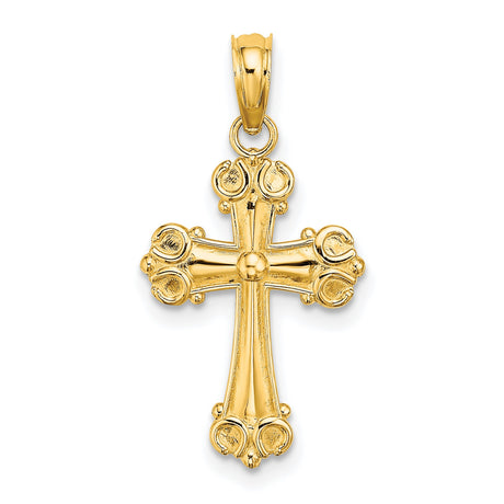 10k Yellow Gold Cross Pendant with Scroll Design and Raised Dome Center