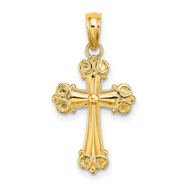 10k Yellow Gold Cross Pendant with Scroll Design and Raised Dome Center