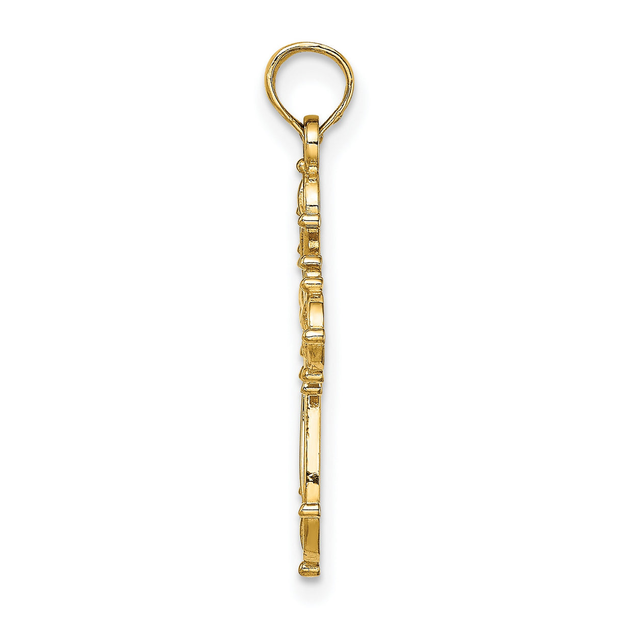 10k Yellow Gold Cross Pendant with Open Filigree Floral Design, Lightweight Religious Charm