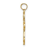 10k Yellow Gold Cross Pendant with Open Filigree Floral Design, Lightweight Religious Charm