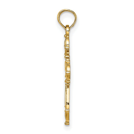 10k Yellow Gold Cross Pendant with Open Filigree Floral Design, Lightweight Religious Charm