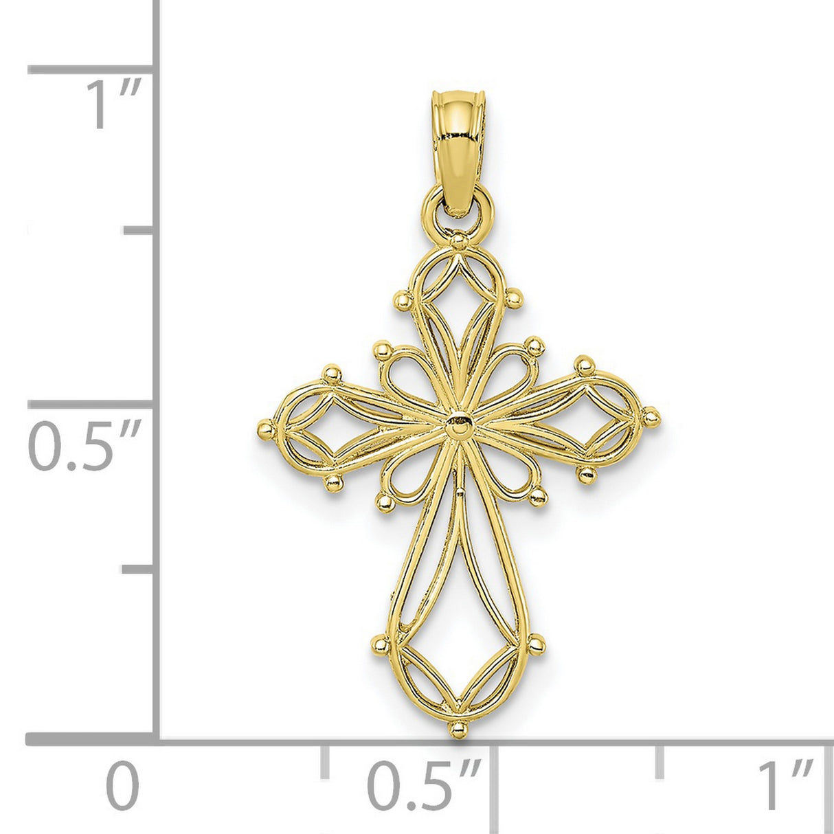 10k Yellow Gold Cross Pendant with Open Filigree Floral Design, Lightweight Religious Charm