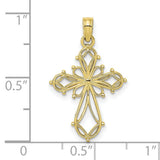 10k Yellow Gold Cross Pendant with Open Filigree Floral Design, Lightweight Religious Charm