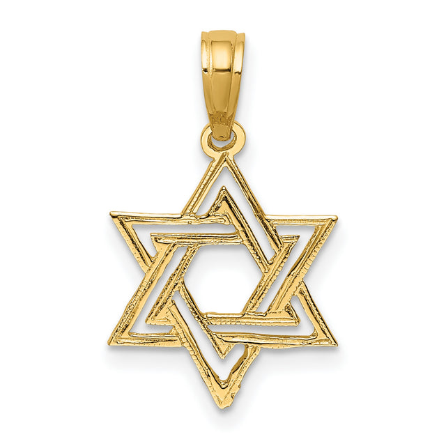 10k Yellow Gold Star of David Pendant with Interlocking Triangles, Jewish Symbol Charm for Men and Women