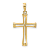 10k Yellow Gold Cross Pendant with Cut-Out Design and Beveled Edges for Men and Women