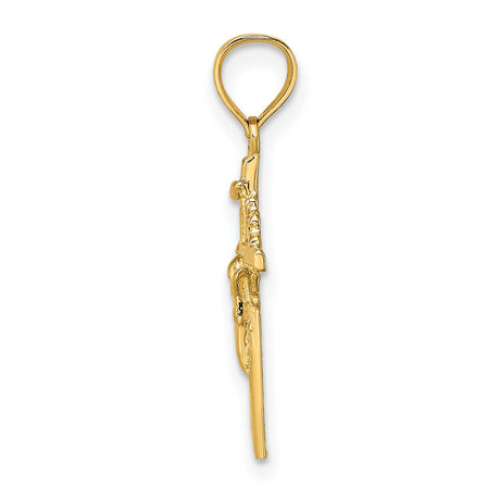 10k Yellow Gold Crucifix Cross Pendant with Polished Jesus Figure, Religious Charm