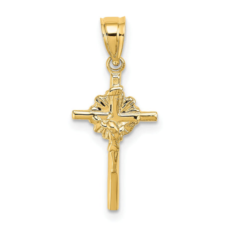 10k Yellow Gold Crucifix Cross Pendant with Polished Jesus Figure, Religious Charm