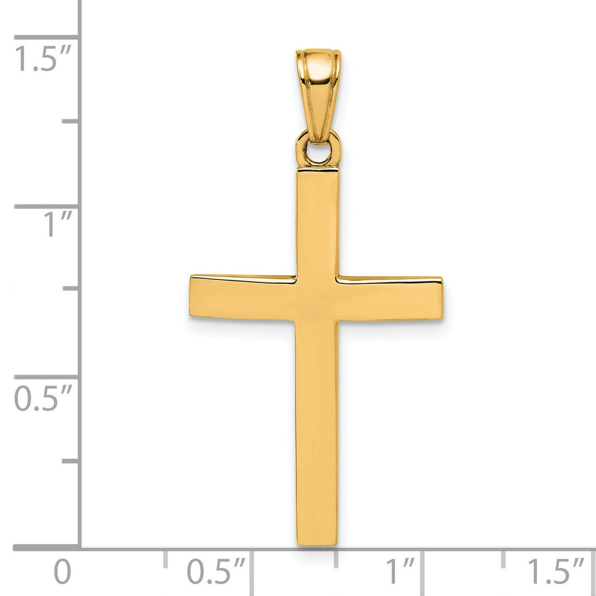 10k Yellow Gold Cross Pendant, Smooth Polished Beveled Edge, Mirror Finish, Latin Cross Design