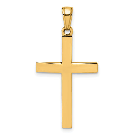 10k Yellow Gold Cross Pendant, Smooth Polished Beveled Edge, Mirror Finish, Latin Cross Design