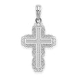 10k White Gold Cross Pendant with Textured Filigree Design, Polished Finish, Latin Religious Charm