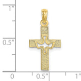 10k Yellow Gold Cross Pendant with Cutout Dove Design, Religious Symbol of Faith and Peace