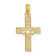 10k Yellow Gold Cross Pendant with Cutout Dove Design, Religious Symbol of Faith and Peace