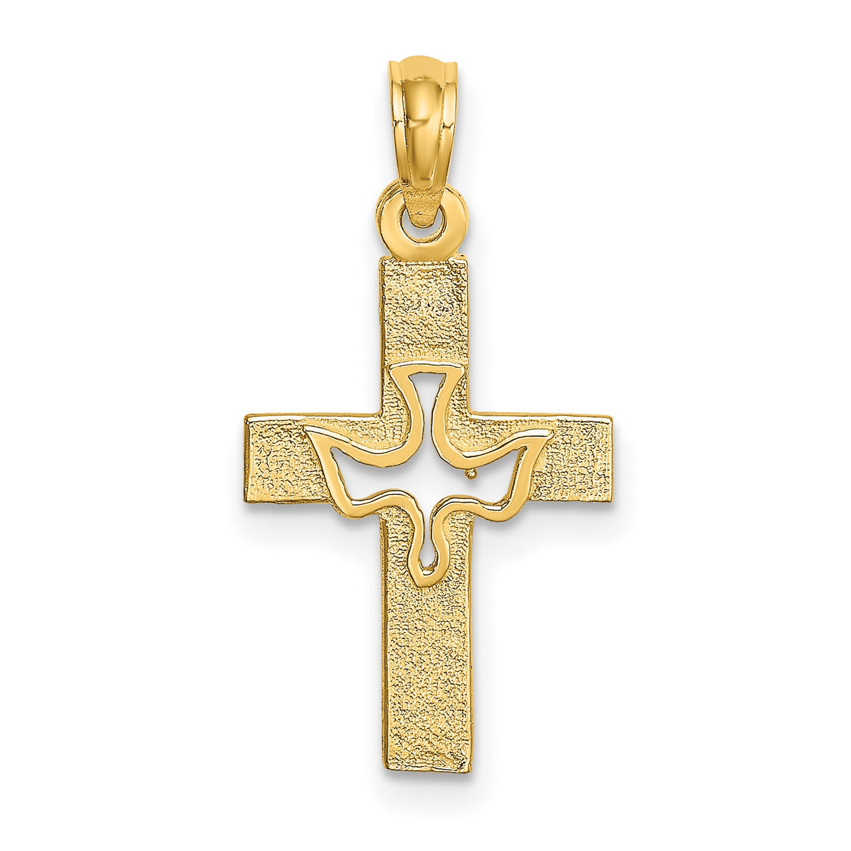 10k Yellow Gold Cross Pendant with Cutout Dove Design, Religious Symbol of Faith and Peace