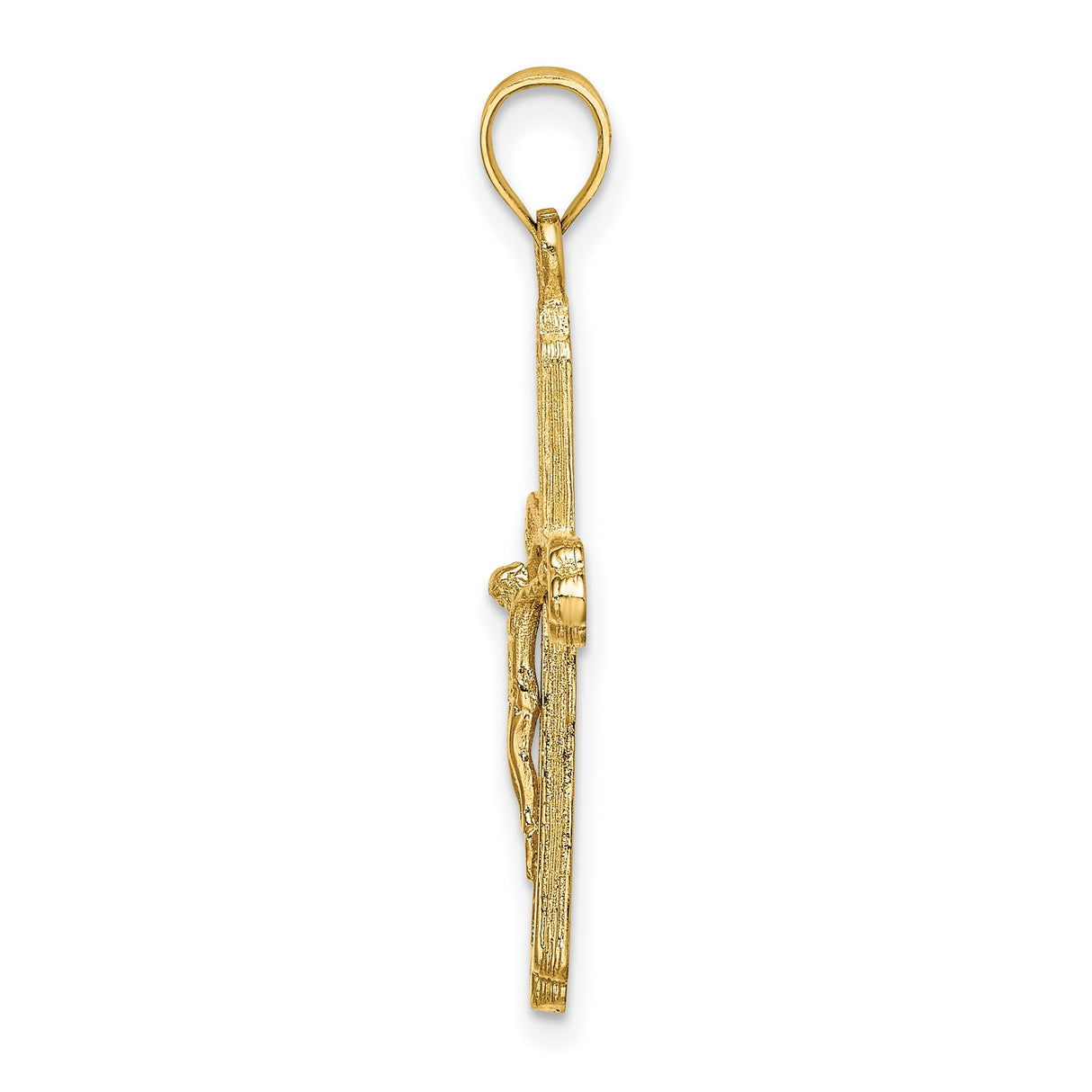 10k Yellow Gold Crucifix Cross Pendant, Textured Latin Cross Design for Men and Women