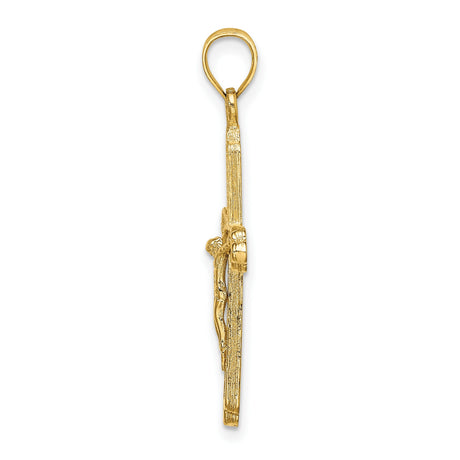 10k Yellow Gold Crucifix Cross Pendant, Textured Latin Cross Design for Men and Women