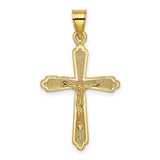 10k Yellow Gold Crucifix Cross Pendant, Textured Latin Cross Design for Men and Women
