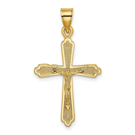 10k Yellow Gold Crucifix Cross Pendant, Textured Latin Cross Design for Men and Women