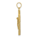 10k Yellow Gold Crucifix Cross Pendant with Textured Detailing, Polished Finish, Christian Religious Jewelry