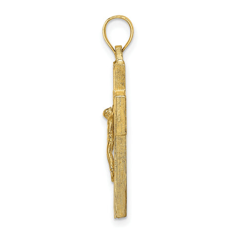 10k Yellow Gold Crucifix Cross Pendant with Textured Detailing, Polished Finish, Christian Religious Jewelry