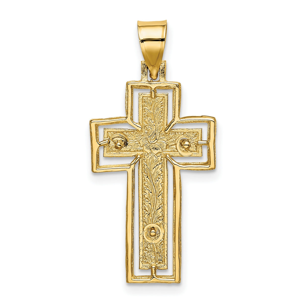 10k Yellow Gold Crucifix Cross Pendant with Textured Detailing, Polished Finish, Christian Religious Jewelry