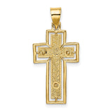 10k Yellow Gold Crucifix Cross Pendant with Textured Detailing, Polished Finish, Christian Religious Jewelry