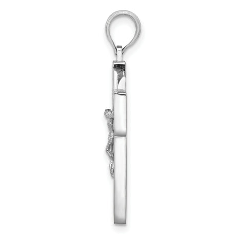 10k White Gold Crucifix Cross Pendant with Sculpted Jesus, Religious Christian Symbol