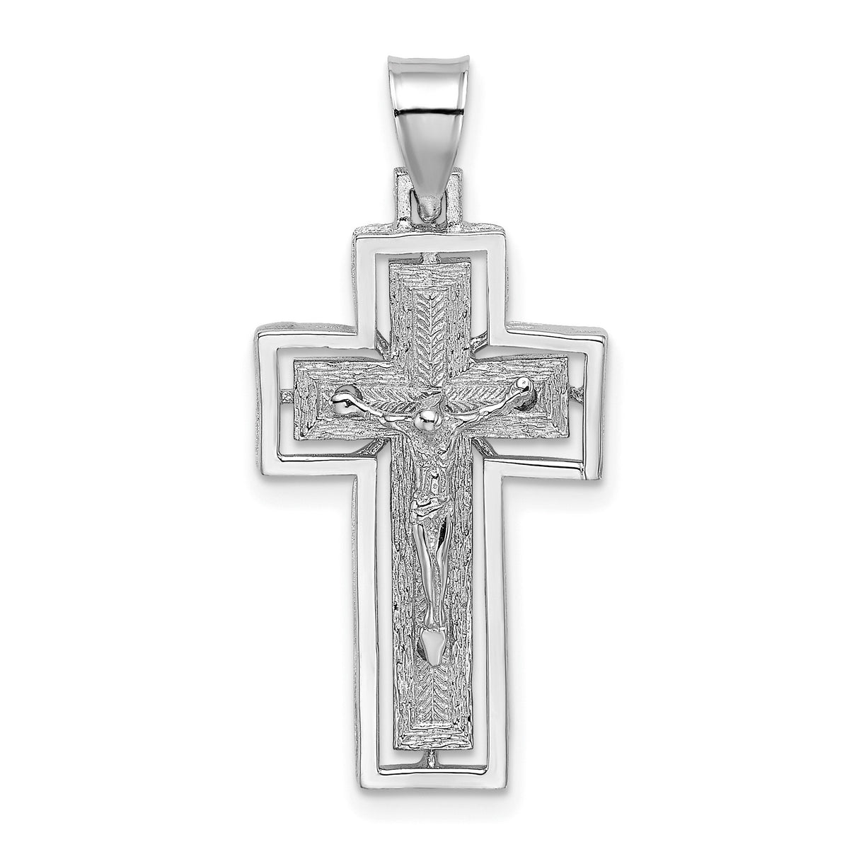 10k White Gold Crucifix Cross Pendant with Sculpted Jesus, Religious Christian Symbol