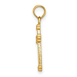 10k Yellow Gold Cross Pendant with Polished Finish and Beaded Fleur Design